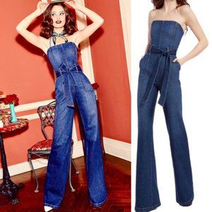 Alice + Olivia Susy Blue Wash Denim Jumpsuit US Small 29